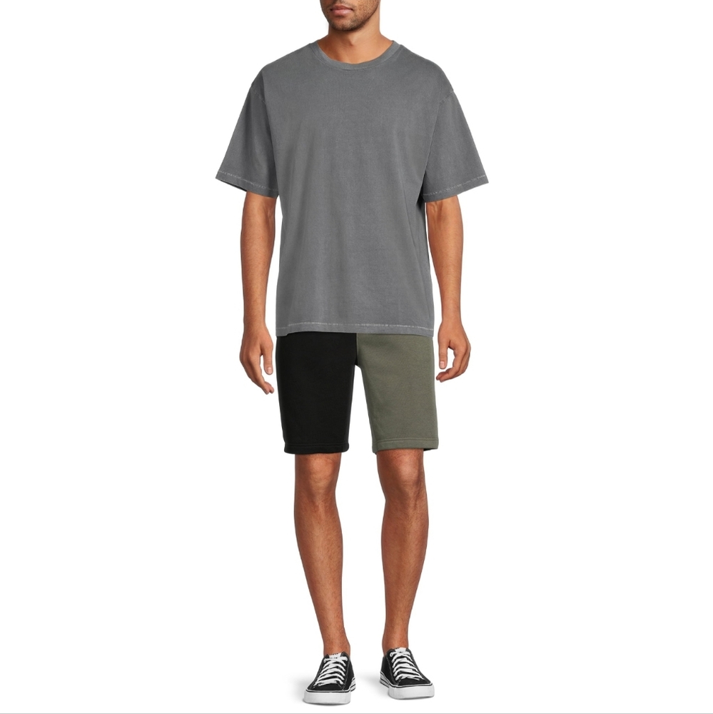 NWT Men's No Boundaries Fleece Jogger Shorts Colorblock Black/Green - Picture 4 of 4